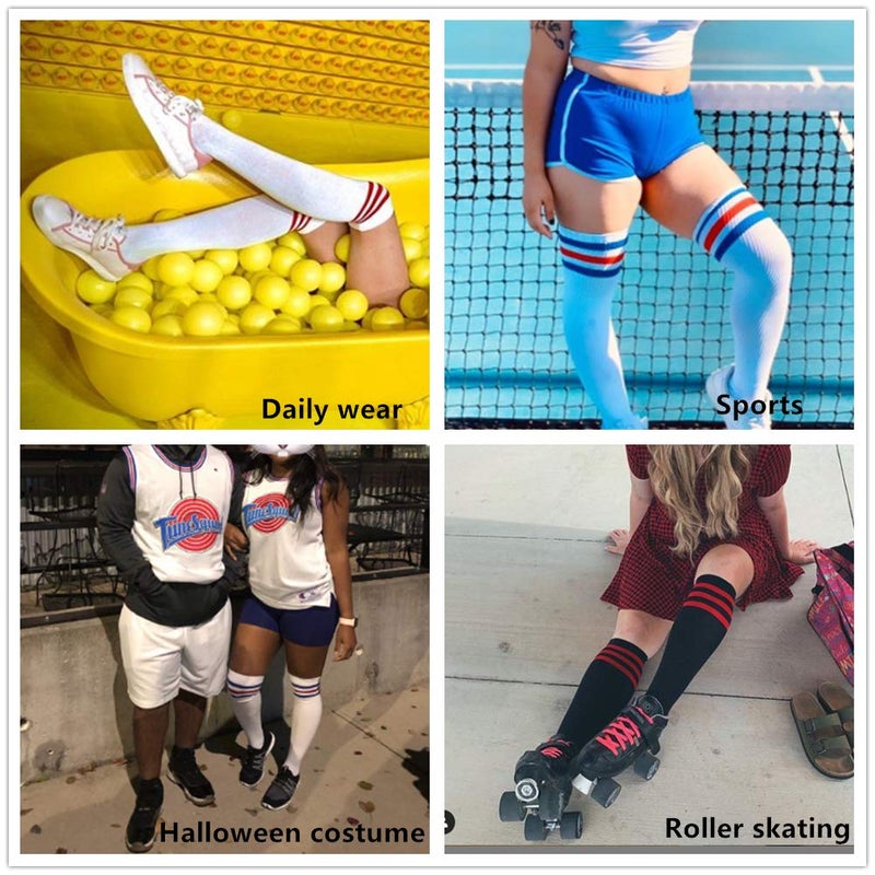 Leotruny Thigh High Socks for Women: Suitable for Cosplay Daily Wear - Cotton Knee High Socks White/Bule/Red - Image 5